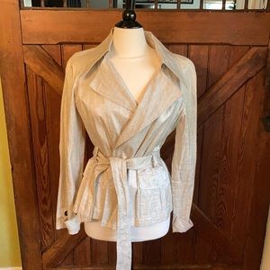 Armani Collezioni water resistant wrap trench rain coat grey tan plaid 10 46